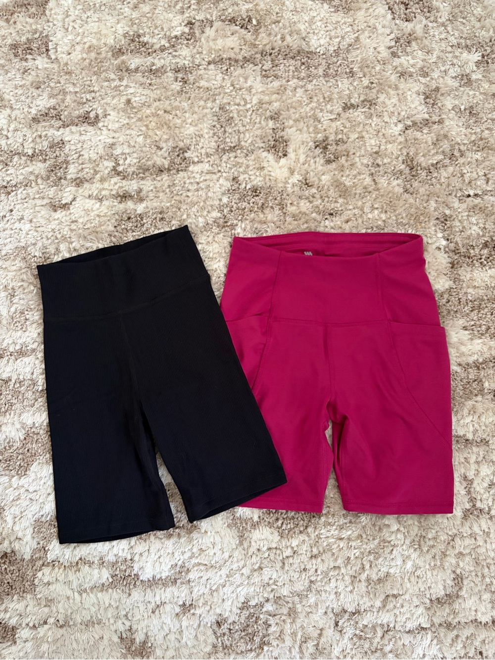 Lot of 2 Abercrombie & All in Motion High-Rise Bike Shorts in Black and Magenta